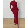 imageBTFBM Women Bodycon Maxi Dress Long Sleeve Back Slit Ruched Elegant Party Cocktail Formal Fall Wedding Guest DressesWine Red