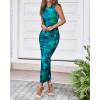 imageBTFBM Women Bodycon Maxi Dresses 2025 Summer Sleeveless Floral Ruched Slit Mesh Party Cocktail Wedding Guest Tank DressBig Floral Green