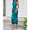 imageBTFBM Women Bodycon Maxi Dresses 2025 Summer Sleeveless Floral Ruched Slit Mesh Party Cocktail Wedding Guest Tank DressBig Floral Green