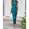 imageBTFBM Women Bodycon Maxi Dresses 2025 Summer Sleeveless Floral Ruched Slit Mesh Party Cocktail Wedding Guest Tank DressBig Floral Green
