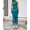 imageBTFBM Women Bodycon Maxi Dresses 2025 Summer Sleeveless Floral Ruched Slit Mesh Party Cocktail Wedding Guest Tank DressBig Floral Green