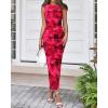 imageBTFBM Women Bodycon Maxi Dresses 2025 Summer Sleeveless Floral Ruched Slit Mesh Party Cocktail Wedding Guest Tank DressBig Floral Wine Red