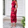 imageBTFBM Women Bodycon Maxi Dresses 2025 Summer Sleeveless Floral Ruched Slit Mesh Party Cocktail Wedding Guest Tank DressBig Floral Wine Red