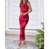 imageBTFBM Women Bodycon Maxi Dresses 2025 Summer Sleeveless Floral Ruched Slit Mesh Party Cocktail Wedding Guest Tank DressBig Floral Wine Red