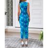 imageBTFBM Women Bodycon Maxi Dresses 2025 Summer Sleeveless Floral Ruched Slit Mesh Party Cocktail Wedding Guest Tank DressFloral Blue Green