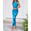 imageBTFBM Women Bodycon Maxi Dresses 2025 Summer Sleeveless Floral Ruched Slit Mesh Party Cocktail Wedding Guest Tank DressFloral Blue Green