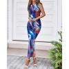 imageBTFBM Women Bodycon Maxi Dresses 2025 Summer Sleeveless Floral Ruched Slit Mesh Party Cocktail Wedding Guest Tank DressFloral Dark Blue