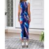 imageBTFBM Women Bodycon Maxi Dresses 2025 Summer Sleeveless Floral Ruched Slit Mesh Party Cocktail Wedding Guest Tank DressFloral Dark Blue