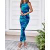 imageBTFBM Women Bodycon Maxi Dresses 2025 Summer Sleeveless Floral Ruched Slit Mesh Party Cocktail Wedding Guest Tank DressFloral Lake Blue