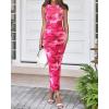 imageBTFBM Women Bodycon Maxi Dresses 2025 Summer Sleeveless Floral Ruched Slit Mesh Party Cocktail Wedding Guest Tank DressFloral Pink