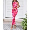 imageBTFBM Women Bodycon Maxi Dresses 2025 Summer Sleeveless Floral Ruched Slit Mesh Party Cocktail Wedding Guest Tank DressFloral Pink