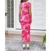imageBTFBM Women Bodycon Maxi Dresses 2025 Summer Sleeveless Floral Ruched Slit Mesh Party Cocktail Wedding Guest Tank DressFloral Pink