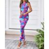 imageBTFBM Women Bodycon Maxi Dresses 2025 Summer Sleeveless Floral Ruched Slit Mesh Party Cocktail Wedding Guest Tank DressFloral Purple