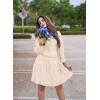 imageBTFBM Women Casual Summer Spring Dresses 2025 Tie Neck Long Sleeve High Waist Tiered Ruffle Aline Swing Tunic Mini DressDot Apricot