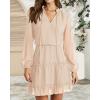 imageBTFBM Women Casual Summer Spring Dresses 2025 Tie Neck Long Sleeve High Waist Tiered Ruffle Aline Swing Tunic Mini DressDot Apricot