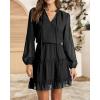 imageBTFBM Women Casual Summer Spring Dresses 2025 Tie Neck Long Sleeve High Waist Tiered Ruffle Aline Swing Tunic Mini DressDot Black