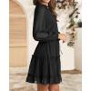 imageBTFBM Women Casual Summer Spring Dresses 2025 Tie Neck Long Sleeve High Waist Tiered Ruffle Aline Swing Tunic Mini DressDot Black