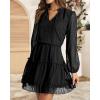 imageBTFBM Women Casual Summer Spring Dresses 2025 Tie Neck Long Sleeve High Waist Tiered Ruffle Aline Swing Tunic Mini DressDot Black