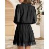 imageBTFBM Women Casual Summer Spring Dresses 2025 Tie Neck Long Sleeve High Waist Tiered Ruffle Aline Swing Tunic Mini DressDot Black