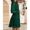 imageBTFBM Women Casual Summer Spring Dresses 2025 Tie Neck Long Sleeve High Waist Tiered Ruffle Aline Swing Tunic Mini DressDot Dark Green