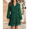 imageBTFBM Women Casual Summer Spring Dresses 2025 Tie Neck Long Sleeve High Waist Tiered Ruffle Aline Swing Tunic Mini DressDot Dark Green