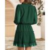 imageBTFBM Women Casual Summer Spring Dresses 2025 Tie Neck Long Sleeve High Waist Tiered Ruffle Aline Swing Tunic Mini DressDot Dark Green