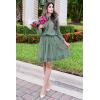 imageBTFBM Women Casual Summer Spring Dresses 2025 Tie Neck Long Sleeve High Waist Tiered Ruffle Aline Swing Tunic Mini DressDot Green
