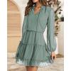 imageBTFBM Women Casual Summer Spring Dresses 2025 Tie Neck Long Sleeve High Waist Tiered Ruffle Aline Swing Tunic Mini DressDot Green