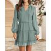 imageBTFBM Women Casual Summer Spring Dresses 2025 Tie Neck Long Sleeve High Waist Tiered Ruffle Aline Swing Tunic Mini DressDot Green