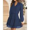 imageBTFBM Women Casual Summer Spring Dresses 2025 Tie Neck Long Sleeve High Waist Tiered Ruffle Aline Swing Tunic Mini DressDot Navy