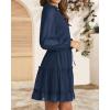 imageBTFBM Women Casual Summer Spring Dresses 2025 Tie Neck Long Sleeve High Waist Tiered Ruffle Aline Swing Tunic Mini DressDot Navy