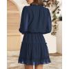 imageBTFBM Women Casual Summer Spring Dresses 2025 Tie Neck Long Sleeve High Waist Tiered Ruffle Aline Swing Tunic Mini DressDot Navy