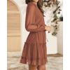 imageBTFBM Women Casual Summer Spring Dresses 2025 Tie Neck Long Sleeve High Waist Tiered Ruffle Aline Swing Tunic Mini DressDot Orange Yellow