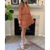 imageBTFBM Women Casual Summer Spring Dresses 2025 Tie Neck Long Sleeve High Waist Tiered Ruffle Aline Swing Tunic Mini DressDot Orange Yellow
