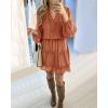 imageBTFBM Women Casual Summer Spring Dresses 2025 Tie Neck Long Sleeve High Waist Tiered Ruffle Aline Swing Tunic Mini DressDot Orange Yellow
