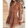 imageBTFBM Women Casual Summer Spring Dresses 2025 Tie Neck Long Sleeve High Waist Tiered Ruffle Aline Swing Tunic Mini DressDot Orange Yellow