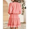imageBTFBM Women Casual Summer Spring Dresses 2025 Tie Neck Long Sleeve High Waist Tiered Ruffle Aline Swing Tunic Mini DressDot Pink