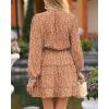 imageBTFBM Women Casual Summer Spring Dresses 2025 Tie Neck Long Sleeve High Waist Tiered Ruffle Aline Swing Tunic Mini DressLeopard Coffee