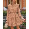 imageBTFBM Women Casual Summer Spring Dresses 2025 Tie Neck Long Sleeve High Waist Tiered Ruffle Aline Swing Tunic Mini DressLeopard Coffee