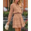 imageBTFBM Women Casual Summer Spring Dresses 2025 Tie Neck Long Sleeve High Waist Tiered Ruffle Aline Swing Tunic Mini DressLeopard Coffee
