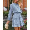 imageBTFBM Women Casual Summer Spring Dresses 2025 Tie Neck Long Sleeve High Waist Tiered Ruffle Aline Swing Tunic Mini DressLeopard Light Blue