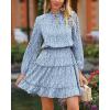 imageBTFBM Women Casual Summer Spring Dresses 2025 Tie Neck Long Sleeve High Waist Tiered Ruffle Aline Swing Tunic Mini DressLeopard Light Blue