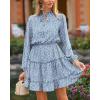 imageBTFBM Women Casual Summer Spring Dresses 2025 Tie Neck Long Sleeve High Waist Tiered Ruffle Aline Swing Tunic Mini DressLeopard Light Blue