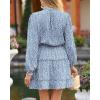 imageBTFBM Women Casual Summer Spring Dresses 2025 Tie Neck Long Sleeve High Waist Tiered Ruffle Aline Swing Tunic Mini DressLeopard Light Blue