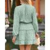 imageBTFBM Women Casual Summer Spring Dresses 2025 Tie Neck Long Sleeve High Waist Tiered Ruffle Aline Swing Tunic Mini DressLeopard Light Green