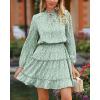 imageBTFBM Women Casual Summer Spring Dresses 2025 Tie Neck Long Sleeve High Waist Tiered Ruffle Aline Swing Tunic Mini DressLeopard Light Green