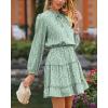 imageBTFBM Women Casual Summer Spring Dresses 2025 Tie Neck Long Sleeve High Waist Tiered Ruffle Aline Swing Tunic Mini DressLeopard Light Green