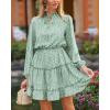 imageBTFBM Women Casual Summer Spring Dresses 2025 Tie Neck Long Sleeve High Waist Tiered Ruffle Aline Swing Tunic Mini DressLeopard Light Green