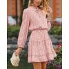 imageBTFBM Women Casual Summer Spring Dresses 2025 Tie Neck Long Sleeve High Waist Tiered Ruffle Aline Swing Tunic Mini DressLeopard Pink