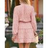 imageBTFBM Women Casual Summer Spring Dresses 2025 Tie Neck Long Sleeve High Waist Tiered Ruffle Aline Swing Tunic Mini DressLeopard Pink